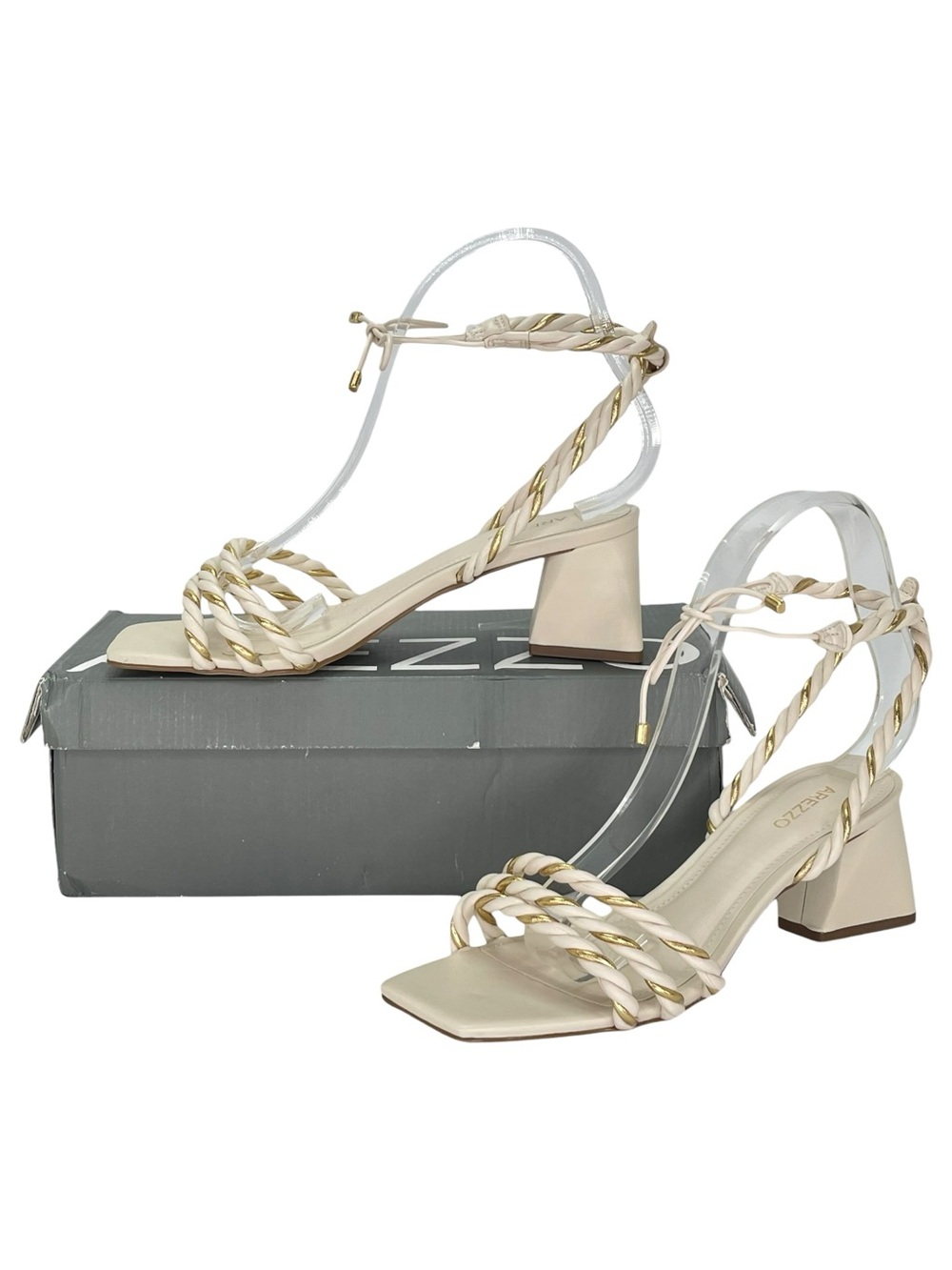 Arezzo Sawyer Cream Tie Up Heeled Womens Sandals Size 7M